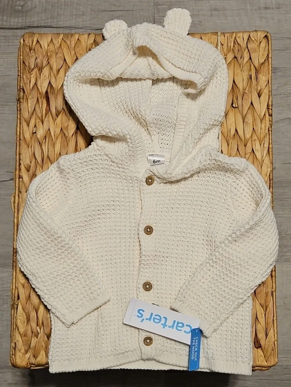 Carter's Cream Hooded Knit Cardigan with Bear Ears